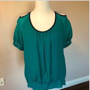 NWOT ETRO Teal Silk Short Sleeve Blouse SZ 12